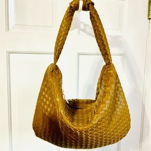 Woven Hobo Bag with Top Knot